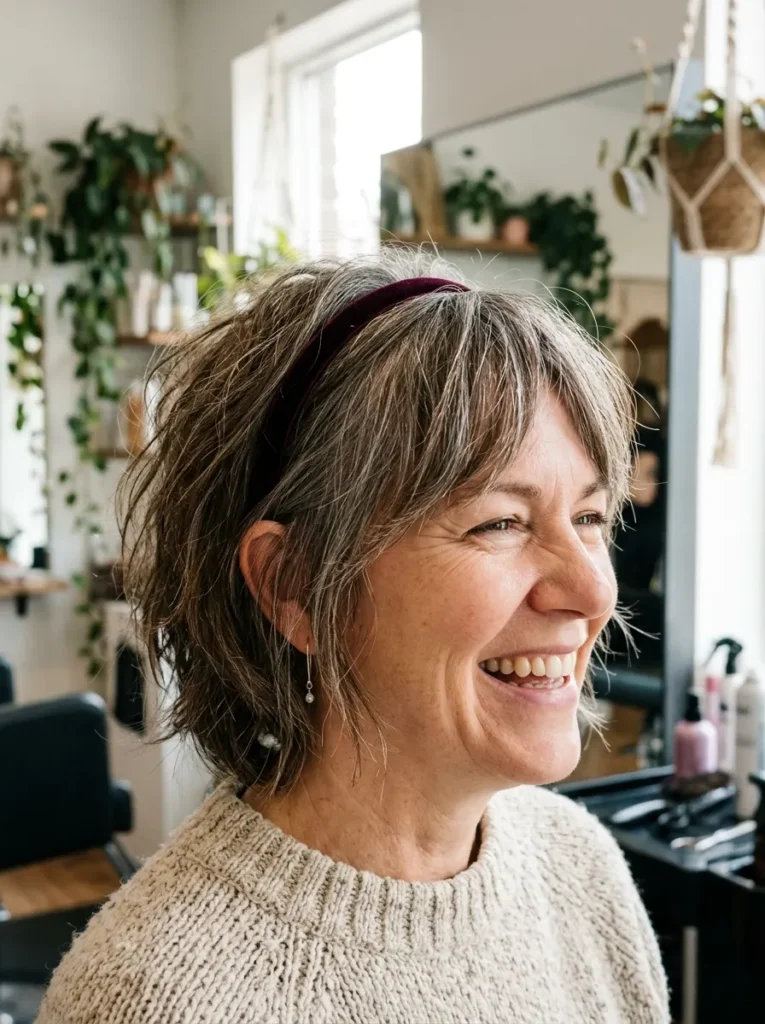 Shaggy Bob with Tousled Texture and a Headband