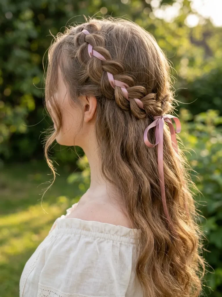 Braided Headband with Ribbon and Loose Waves