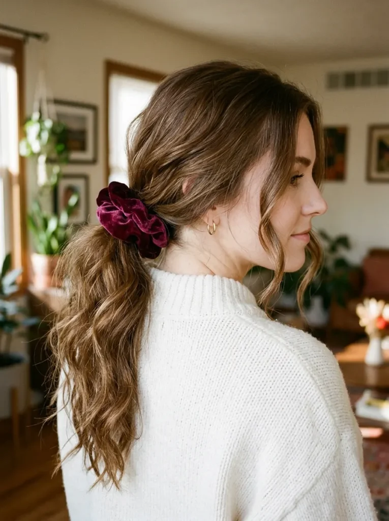 Side Ponytail with a Velvet Scrunchie