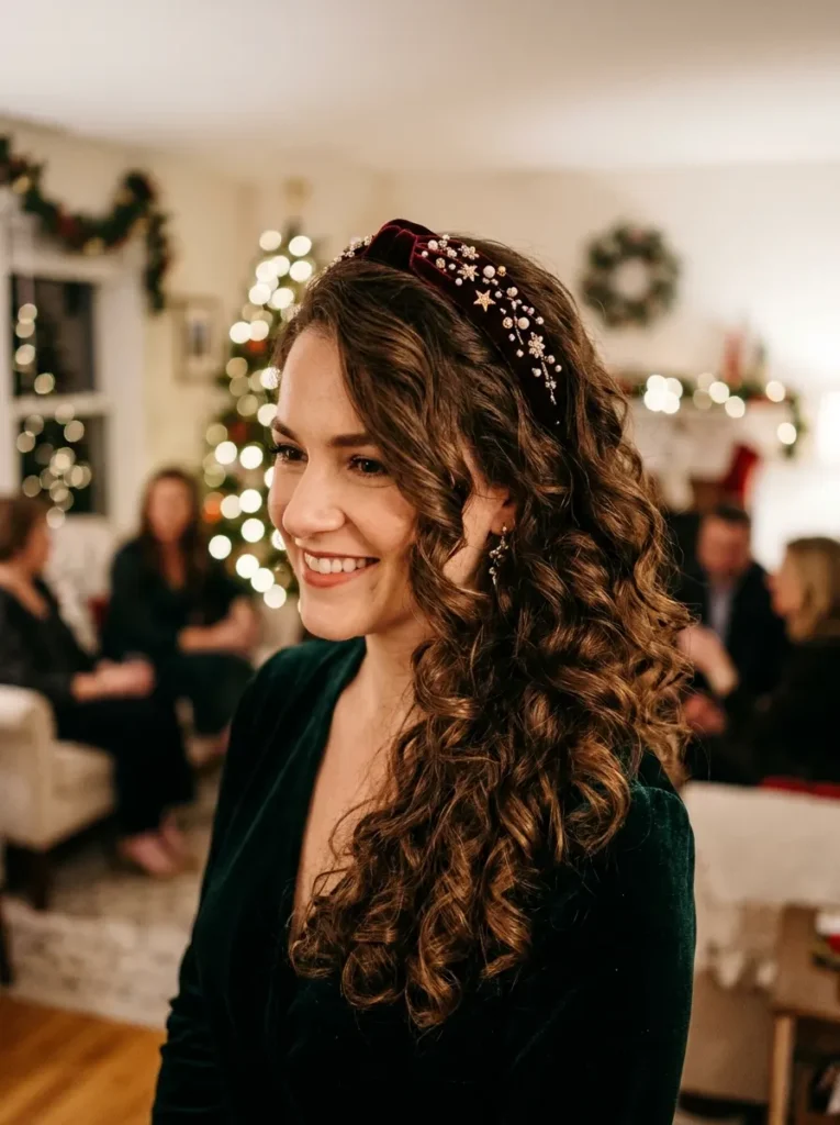 Side-Swept Curls With a Festive Headband