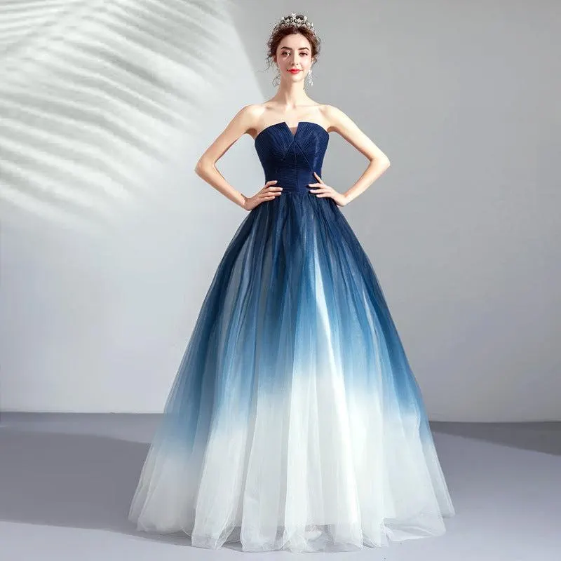 Sky-Blue-to-Navy Tulle Ball Gown