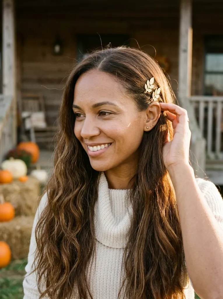 Soft Autumn Waves with Gold Leaf Pins