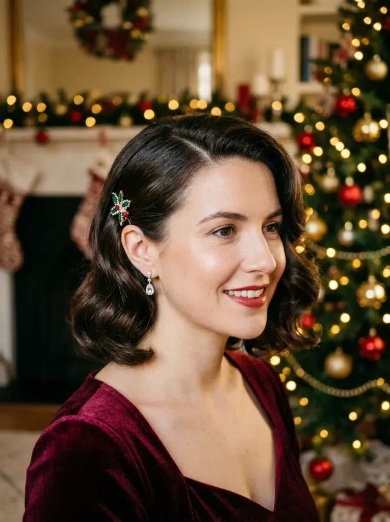 Soft Hollywood Waves for Short Christmas Hair