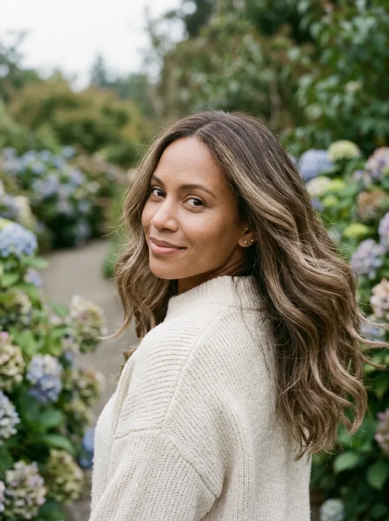 Soft Mushroom Bronde Balayage on Long Layers