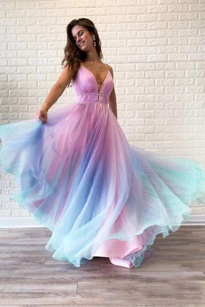 Soft Pink-to-Lilac A-Line Gown