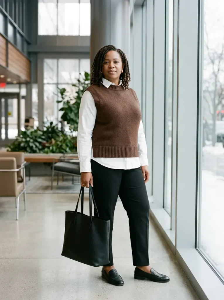 Sweater Vest Over a Crisp Button-Down