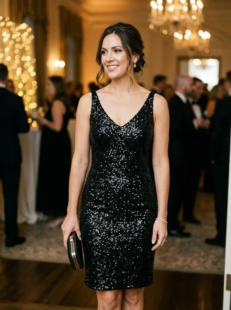 The Classic Black Sequin Cocktail Dress