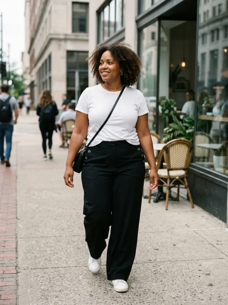 The Classic Black Tee and Wide-Leg Pants Outfit