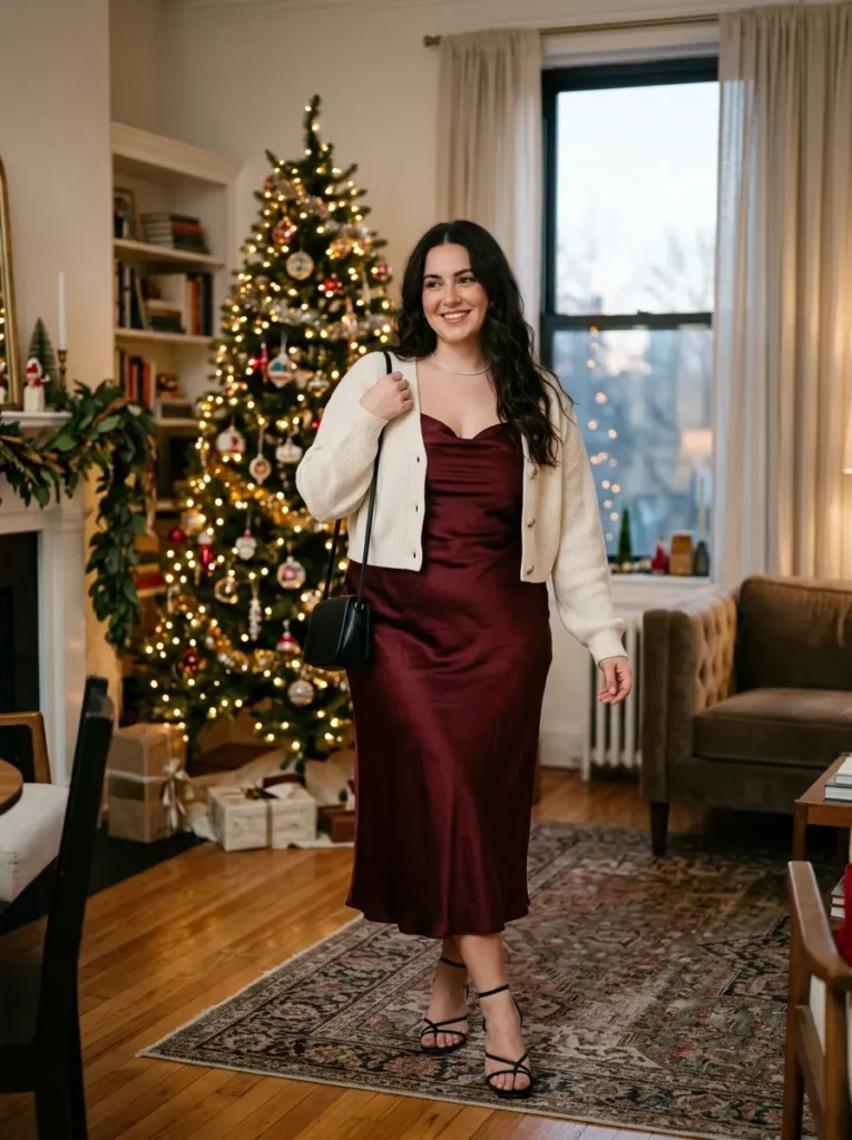 The Satin Slip Dress With a Cropped Cardigan