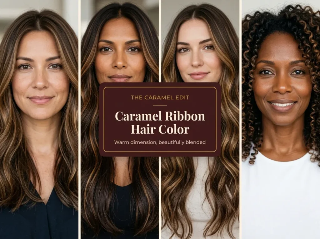Warm Caramel Ribbon Hair Color Inspiration