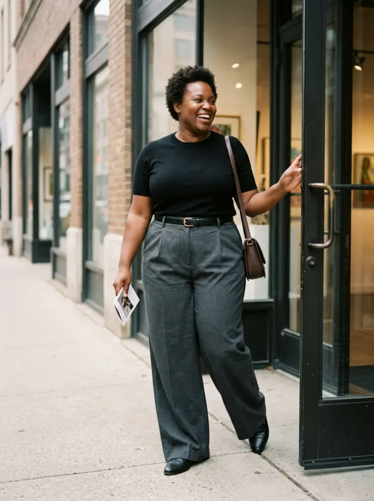 Wide-Leg Trousers With a Fitted Knit Top