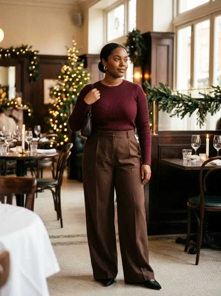 Wide-Leg Trousers With a Fitted Knit Top