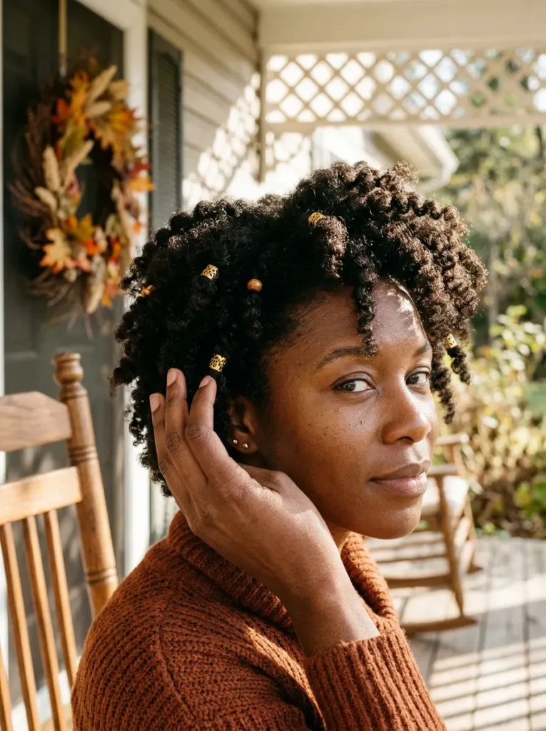 Coily Twist-Out with Gold Hair Cuffs